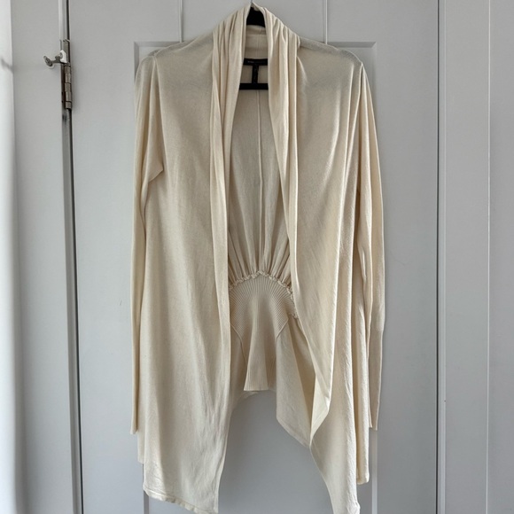 BCBG cream cotton silk long open front waterfall drape cardigan - XS - Picture 1 of 6